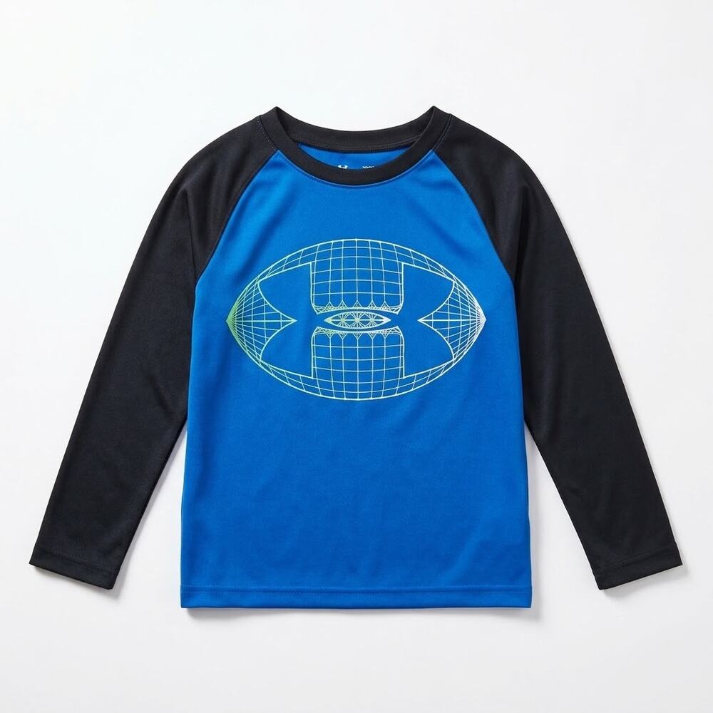 Under Armour Raglan Football Logo Tee Shirt Blue Black Athletic Boys Size 4